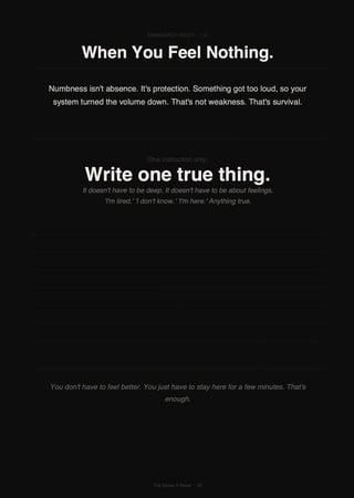 Mental health support page about numbness and writing one true thing